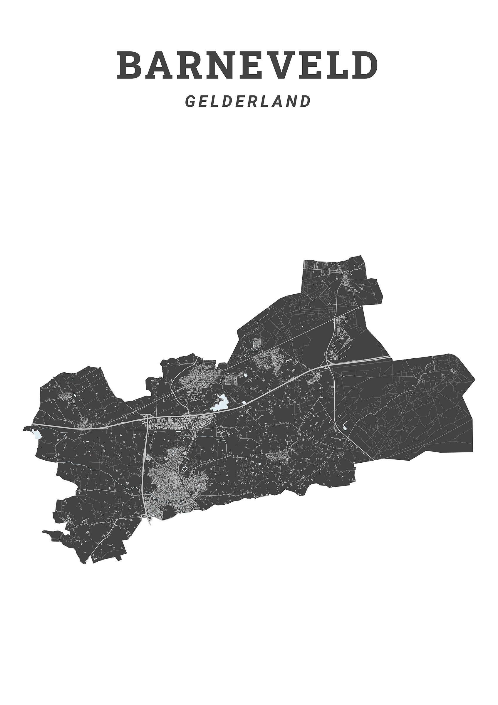 Kaart van de gemeente Barneveld op poster, dibond, acrylglas en meer