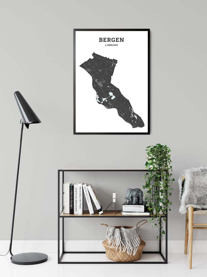 Kaart van de gemeente Bergen op poster, dibond, acrylglas en meer
