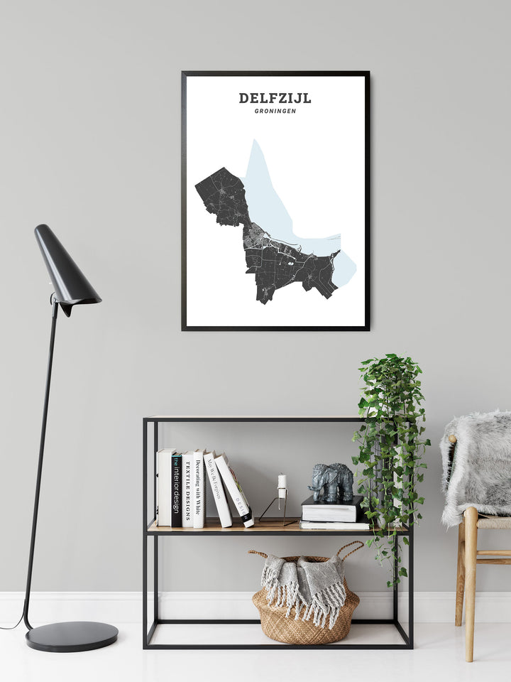 Kaart van de gemeente Delfzijl op poster, dibond, acrylglas en meer