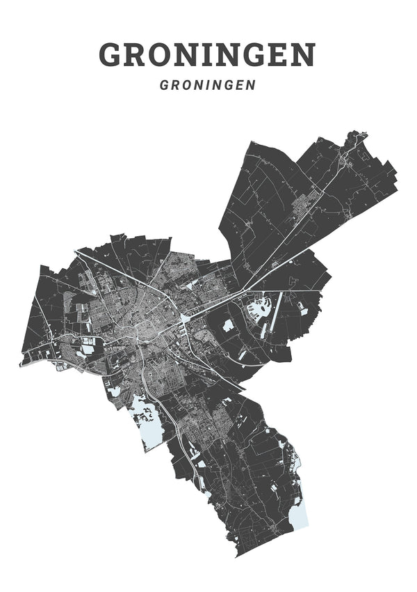Kaart van de gemeente Groningen op poster, dibond, acrylglas en meer