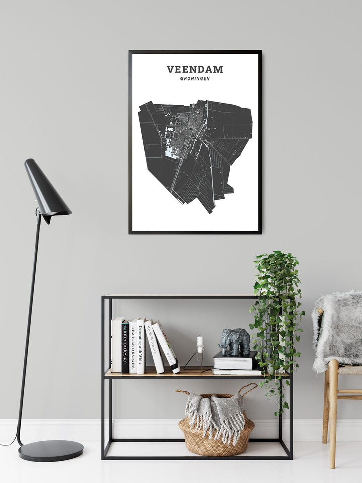 Kaart van de gemeente Veendam op poster, dibond, acrylglas en meer