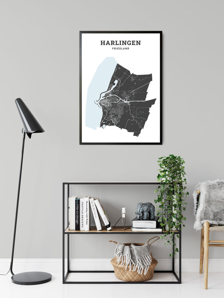 Kaart van de gemeente Harlingen op poster, dibond, acrylglas en meer