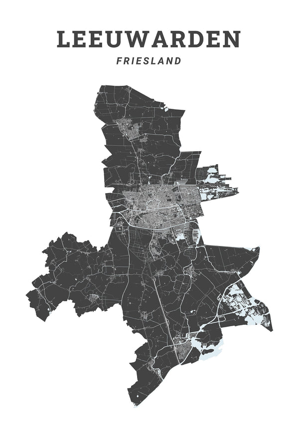 Kaart van de gemeente Leeuwarden op poster, dibond, acrylglas en meer