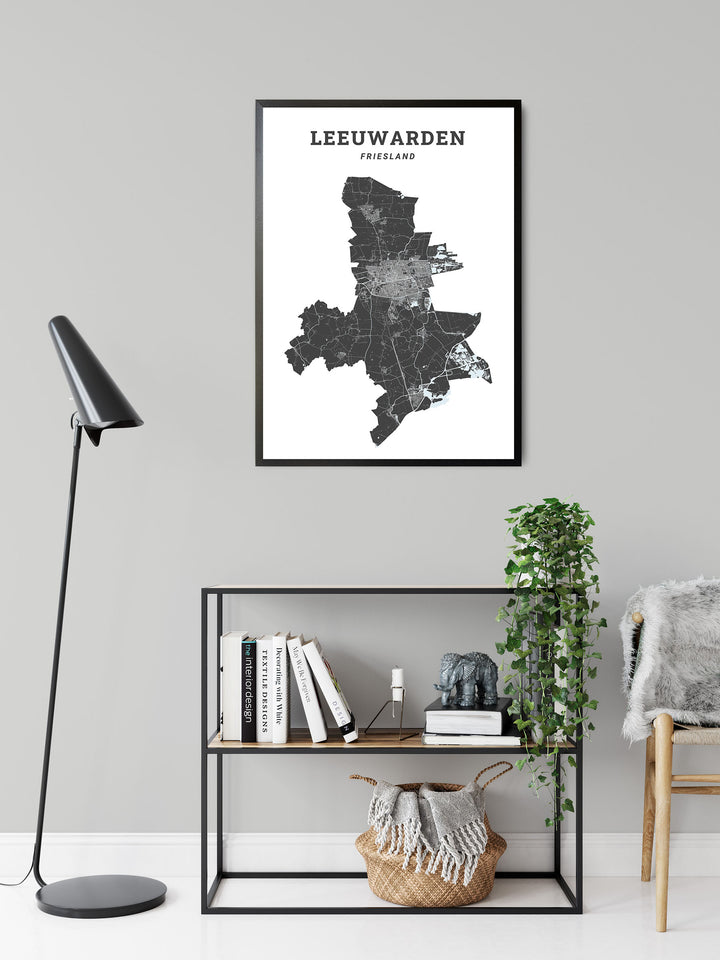 Kaart van de gemeente Leeuwarden op poster, dibond, acrylglas en meer