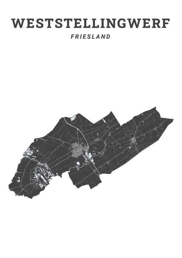 Kaart van de gemeente Weststellingwerf op poster, dibond, acrylglas en meer