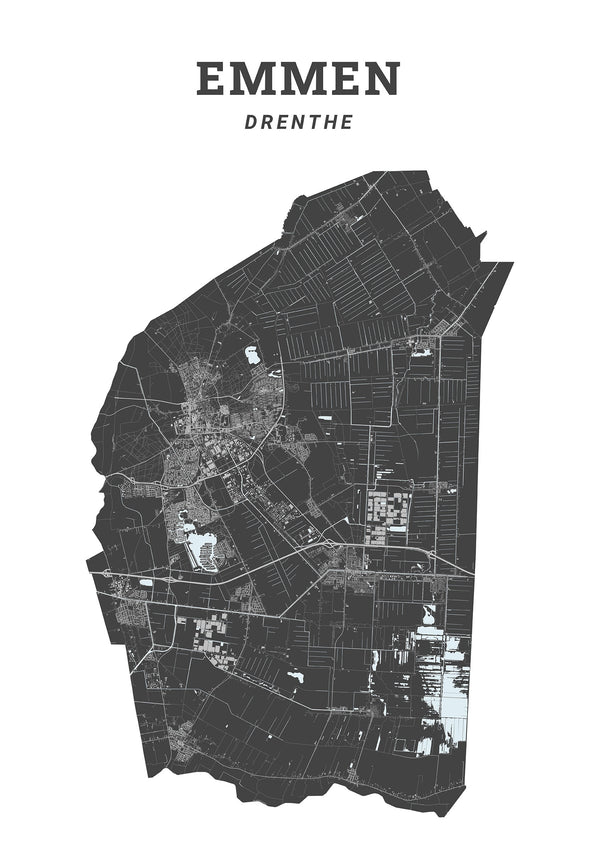 Kaart van de gemeente Emmen op poster, dibond, acrylglas en meer