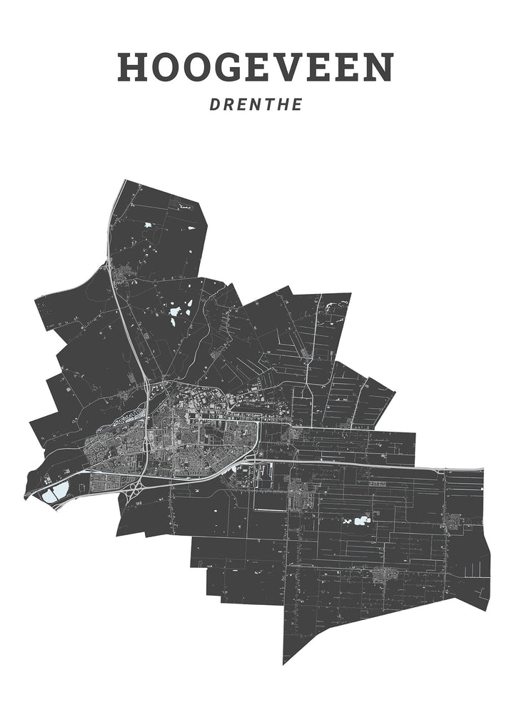 Kaart van de gemeente Hoogeveen op poster, dibond, acrylglas en meer