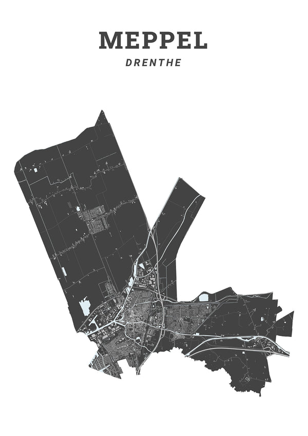 Kaart van de gemeente Meppel op poster, dibond, acrylglas en meer