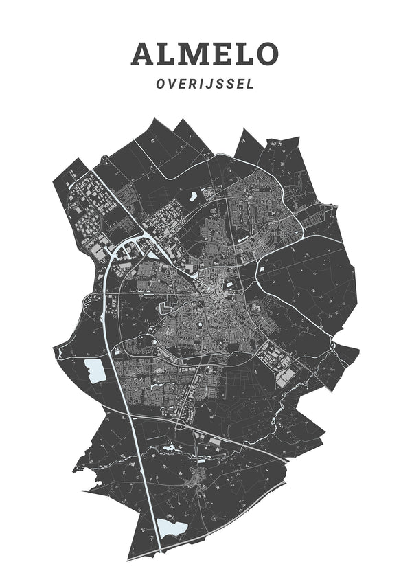 Kaart van de gemeente Almelo op poster, dibond, acrylglas en meer