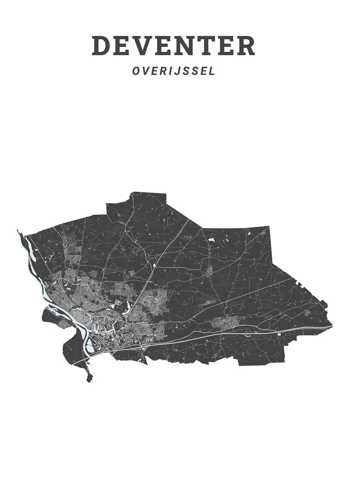 Kaart van de gemeente Deventer op poster, dibond, acrylglas en meer
