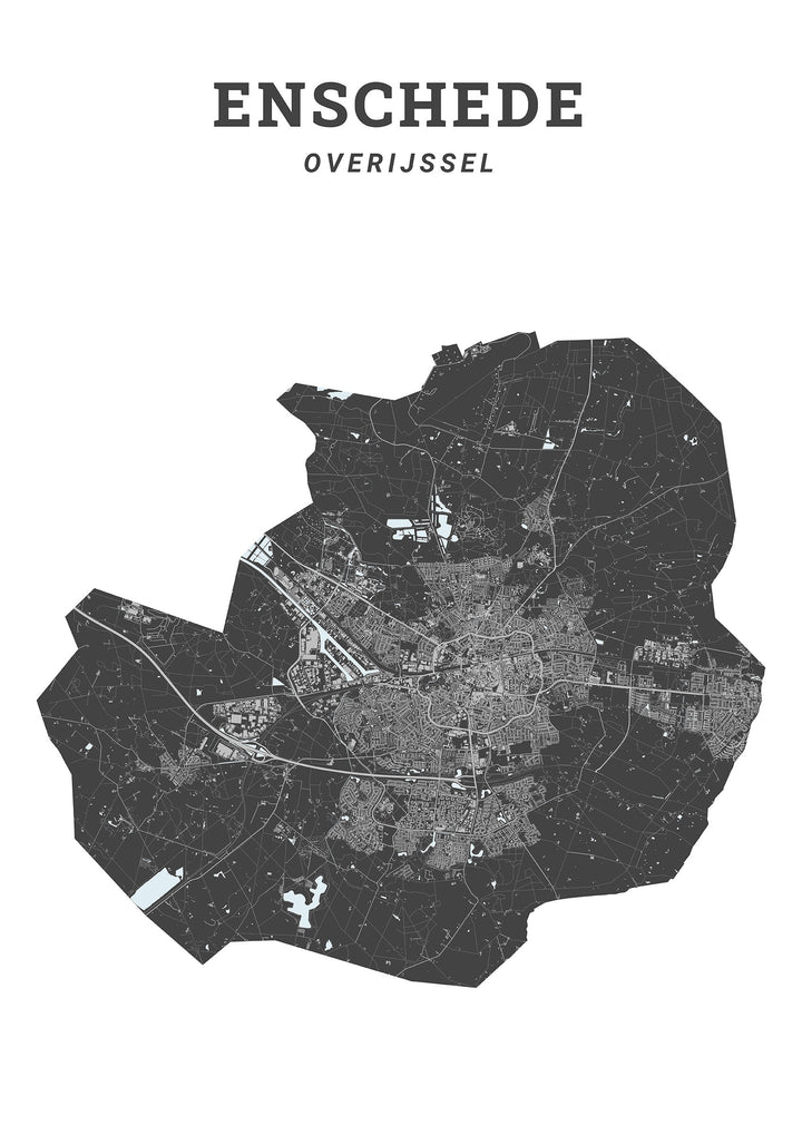 Kaart van de gemeente Enschede op poster, dibond, acrylglas en meer