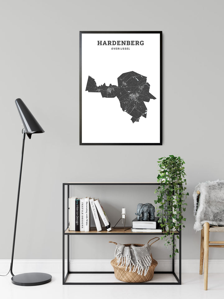 Kaart van de gemeente Hardenberg op poster, dibond, acrylglas en meer