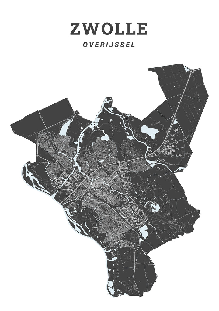 Kaart van de gemeente Zwolle op poster, dibond, acrylglas en meer