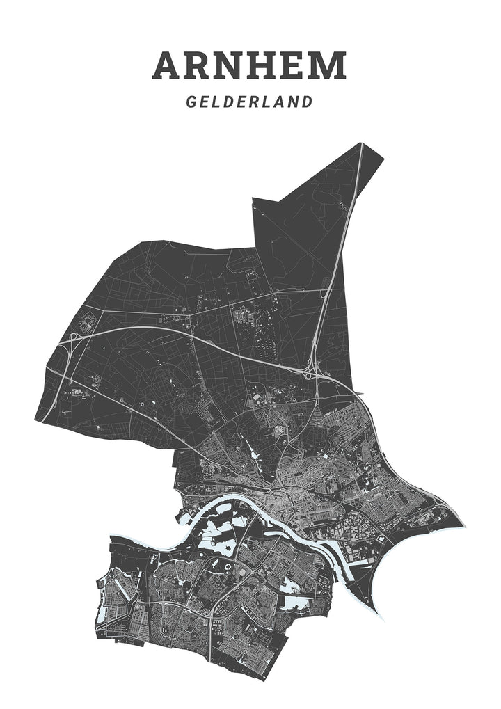 Kaart van de gemeente Arnhem op poster, dibond, acrylglas en meer