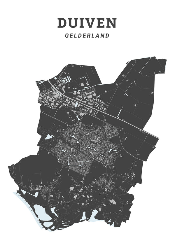 Kaart van de gemeente Duiven op poster, dibond, acrylglas en meer