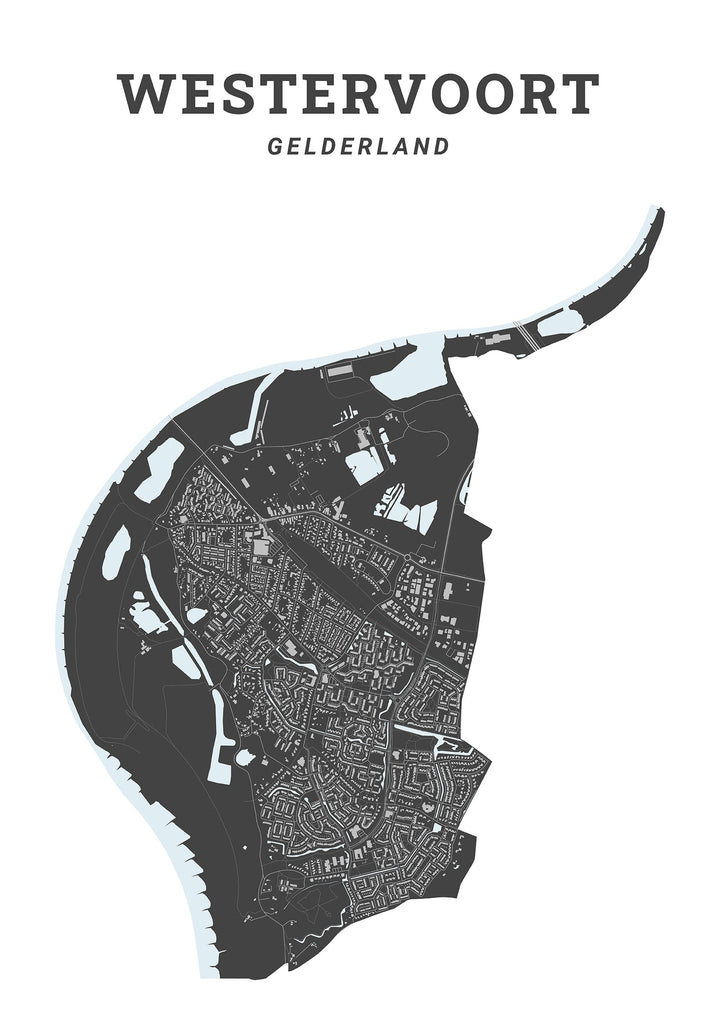 Kaart van de gemeente Westervoort op poster, dibond, acrylglas en meer