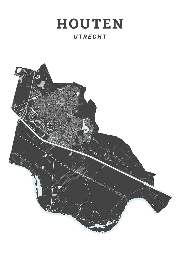 Kaart van de gemeente Houten op poster, dibond, acrylglas en meer
