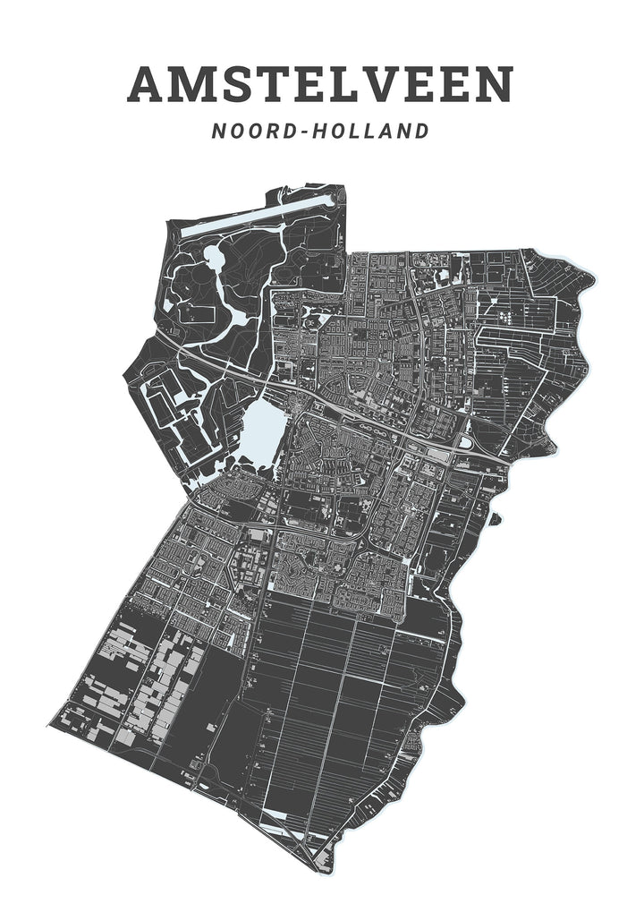 Kaart van de gemeente Amstelveen op poster, dibond, acrylglas en meer