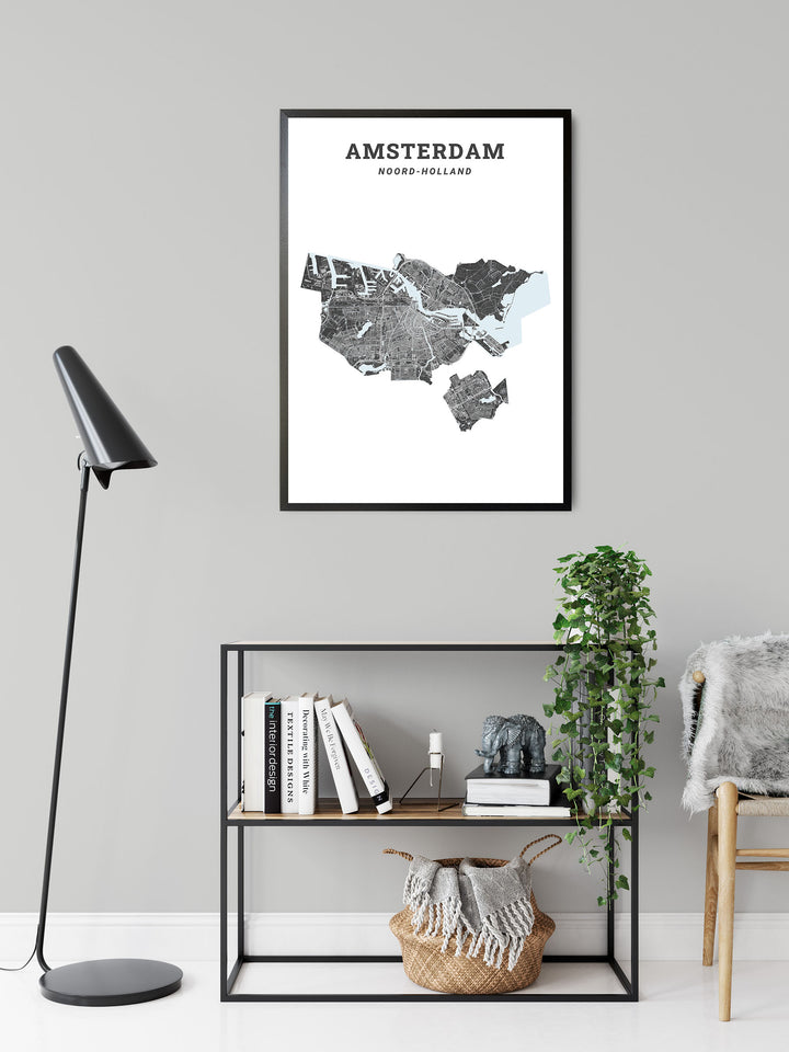 Kaart van de gemeente Amsterdam op poster, dibond, acrylglas en meer