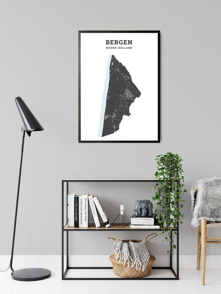 Kaart van de gemeente Bergen op poster, dibond, acrylglas en meer