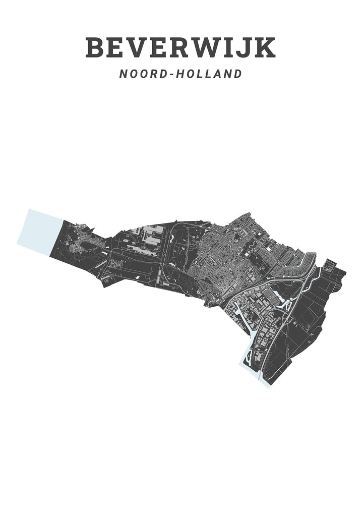 Kaart van de gemeente Beverwijk op poster, dibond, acrylglas en meer