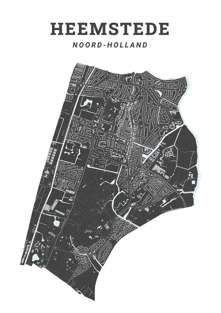 Kaart van de gemeente Heemstede op poster, dibond, acrylglas en meer