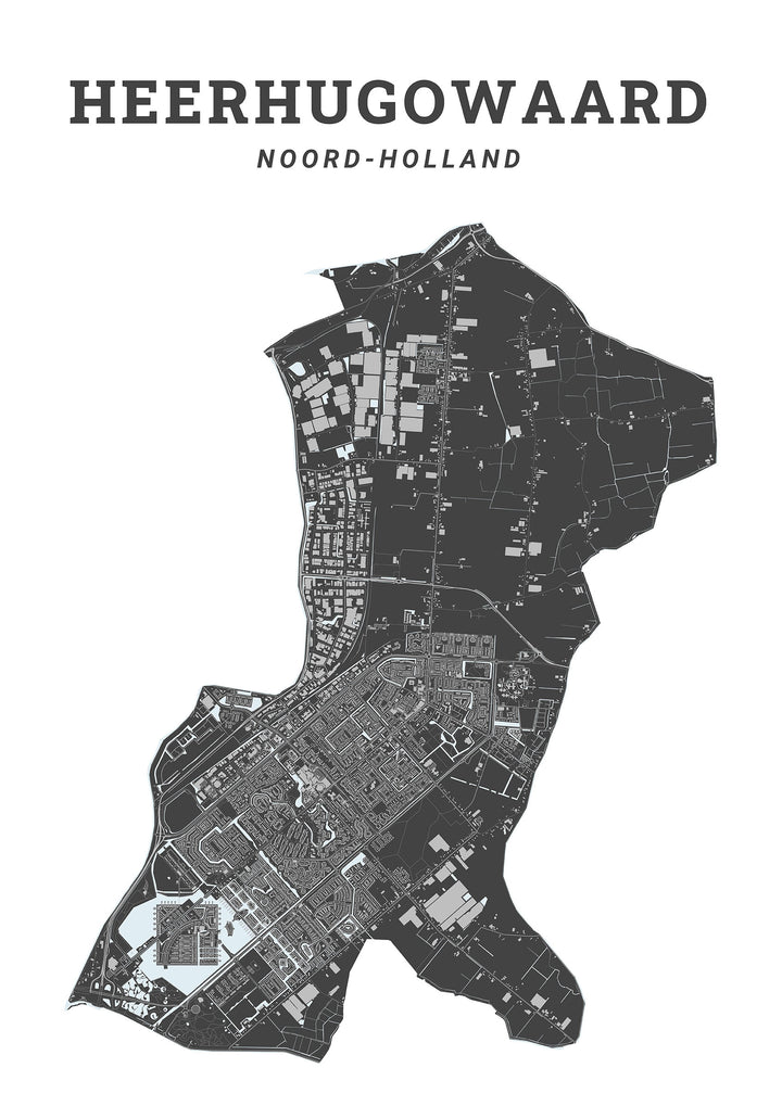 Kaart van de gemeente Heerhugowaard op poster, dibond, acrylglas en meer