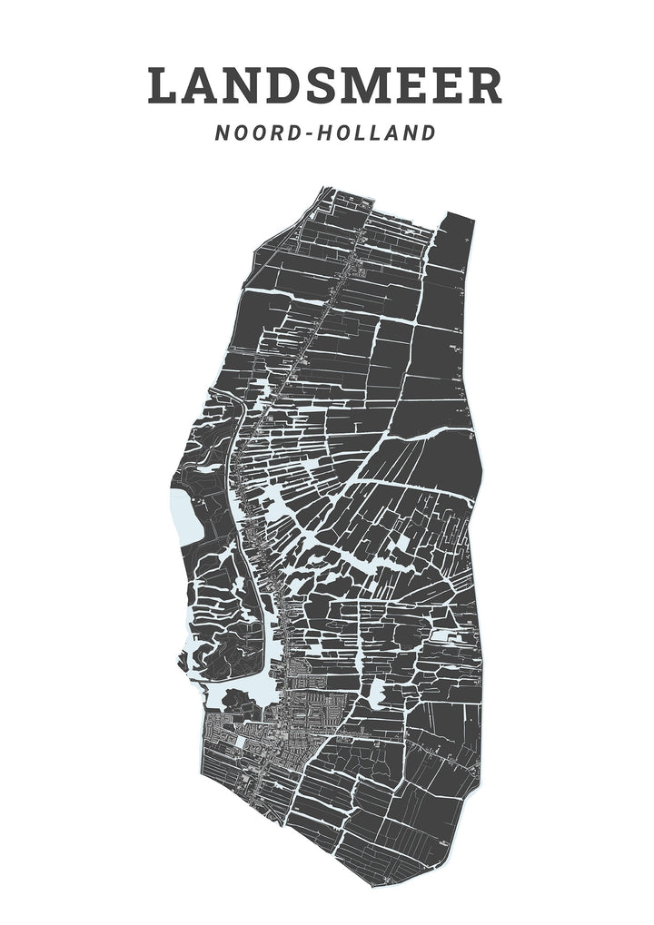 Kaart van de gemeente Landsmeer op poster, dibond, acrylglas en meer