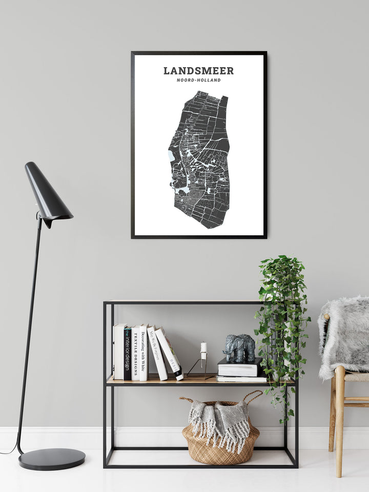 Kaart van de gemeente Landsmeer op poster, dibond, acrylglas en meer