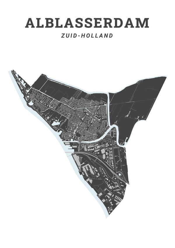 Kaart van de gemeente Alblasserdam op poster, dibond, acrylglas en meer