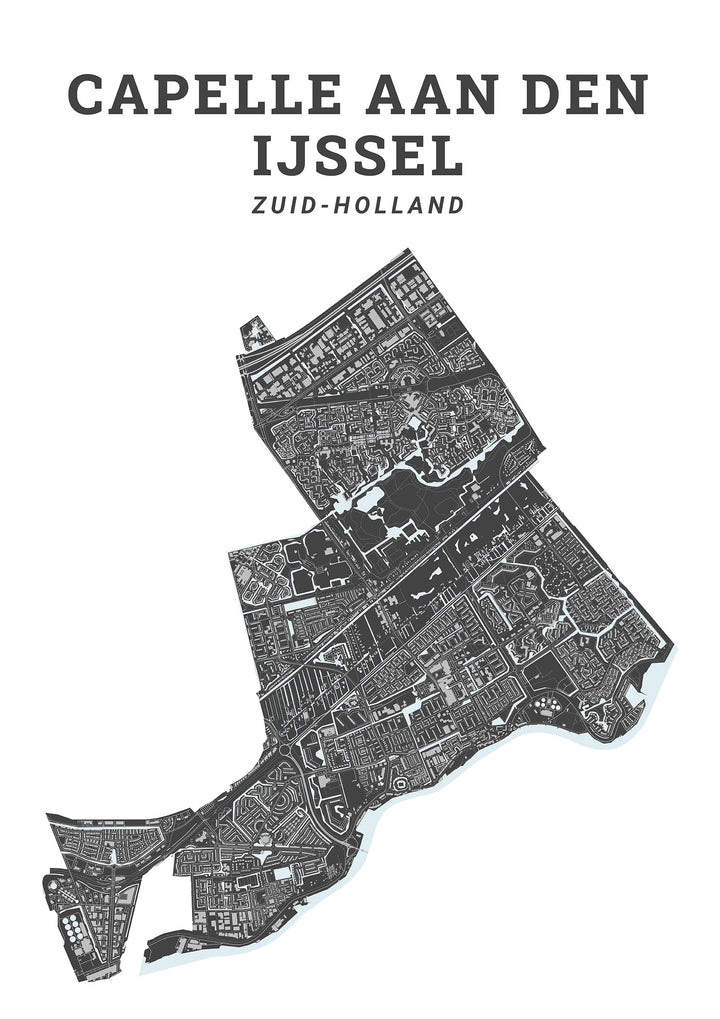 Kaart van de gemeente Capelle aan den IJssel op poster, dibond, acrylglas en meer