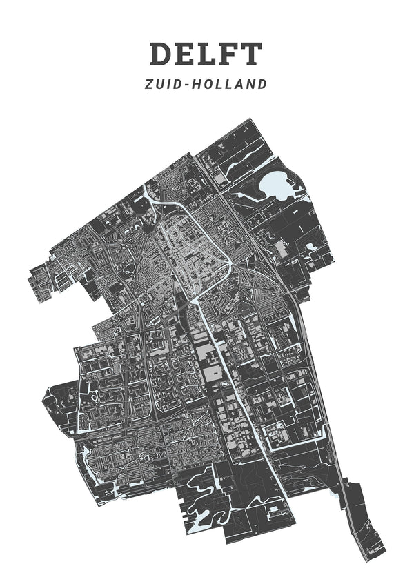 Kaart van de gemeente Delft op poster, dibond, acrylglas en meer