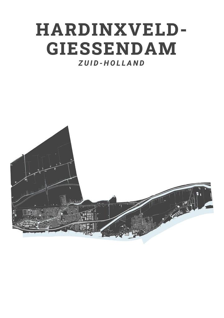 Kaart van de gemeente Hardinxveld-Giessendam op poster, dibond, acrylglas en meer