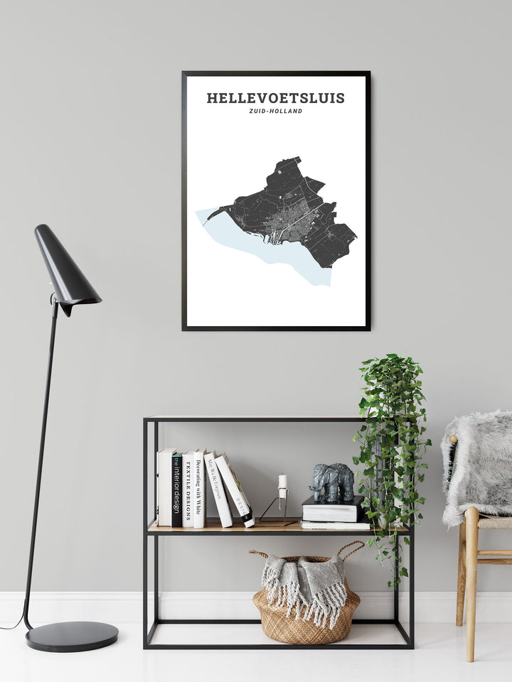 Kaart van de gemeente Hellevoetsluis op poster, dibond, acrylglas en meer