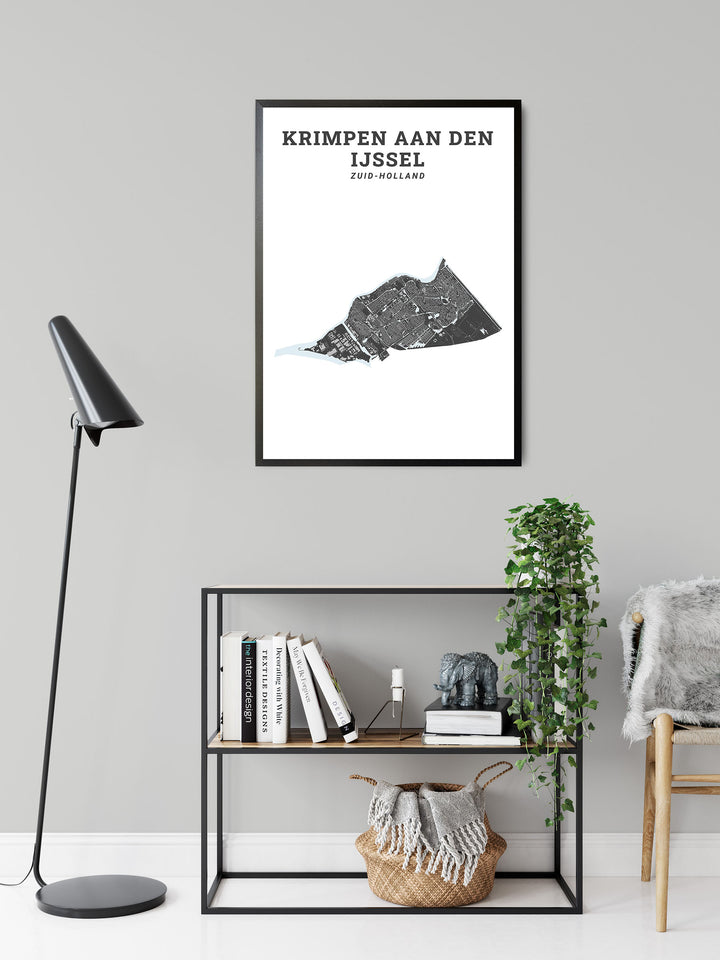 Kaart van de gemeente Krimpen aan den IJssel op poster, dibond, acrylglas en meer
