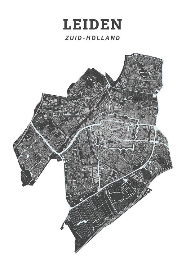 Kaart van de gemeente Leiden op poster, dibond, acrylglas en meer