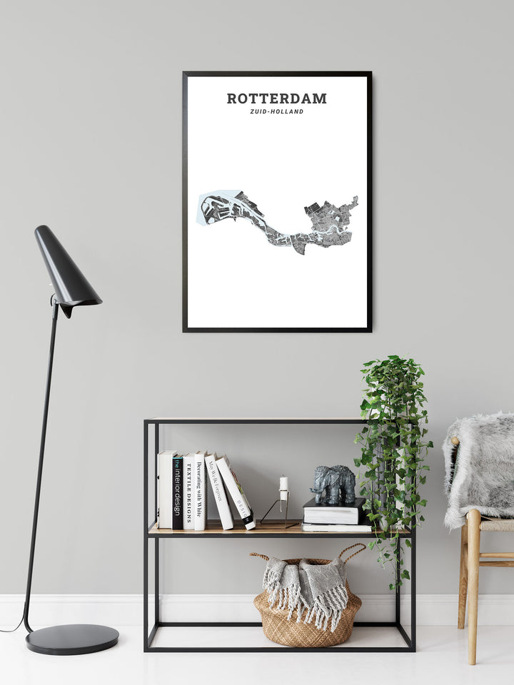 Kaart van de gemeente Rotterdam op poster, dibond, acrylglas en meer