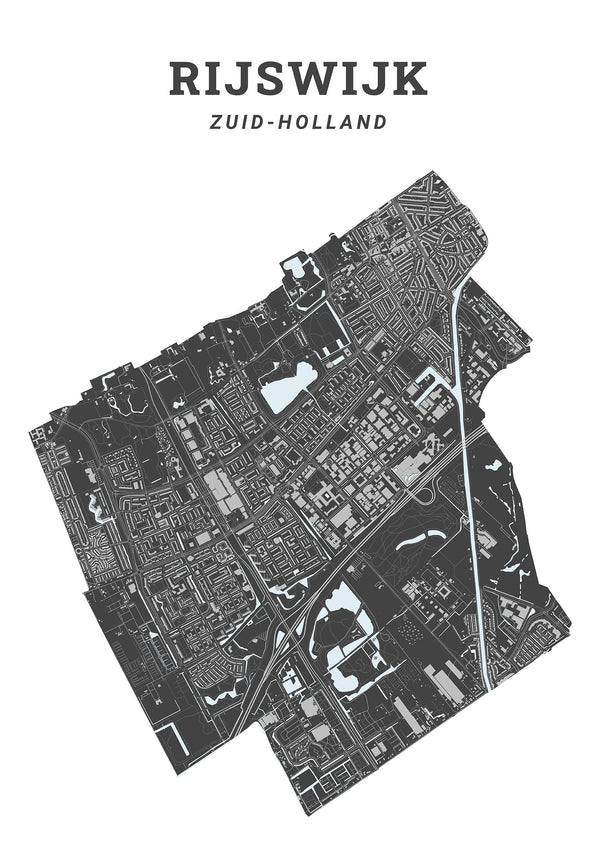 Kaart van de gemeente Rijswijk op poster, dibond, acrylglas en meer