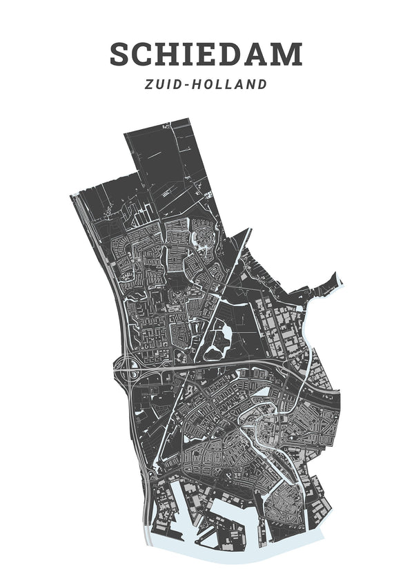Kaart van de gemeente Schiedam op poster, dibond, acrylglas en meer