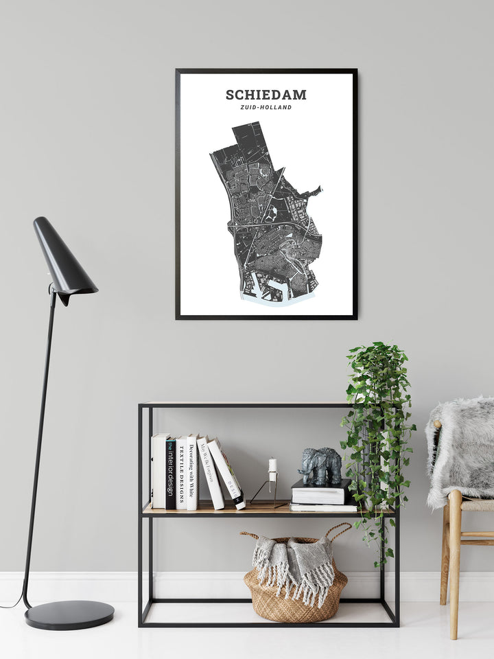 Kaart van de gemeente Schiedam op poster, dibond, acrylglas en meer