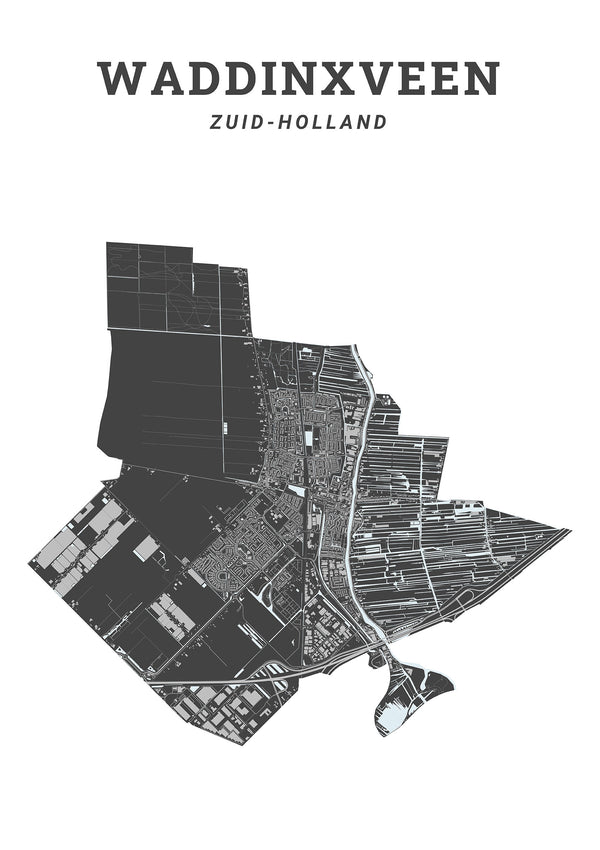 Kaart van de gemeente Waddinxveen op poster, dibond, acrylglas en meer