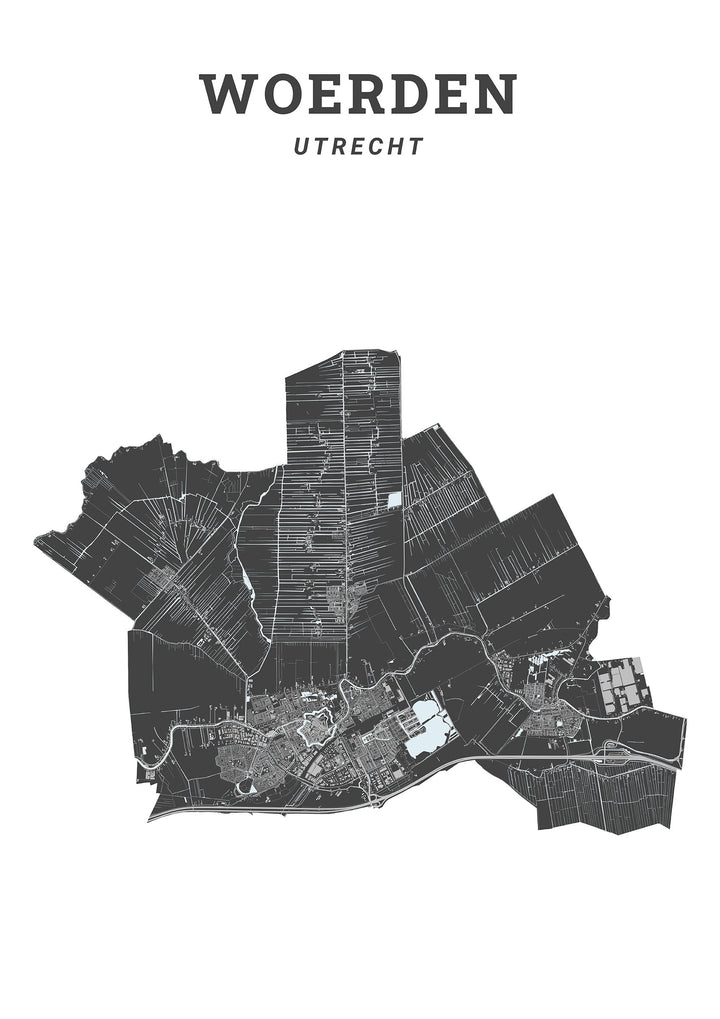 Kaart van de gemeente Woerden op poster, dibond, acrylglas en meer