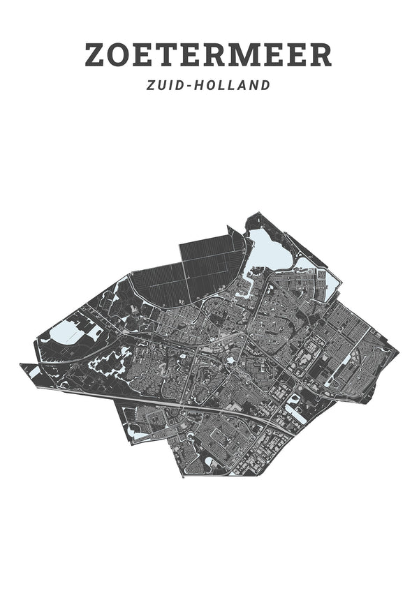 Kaart van de gemeente Zoetermeer op poster, dibond, acrylglas en meer