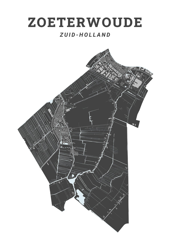 Kaart van de gemeente Zoeterwoude op poster, dibond, acrylglas en meer