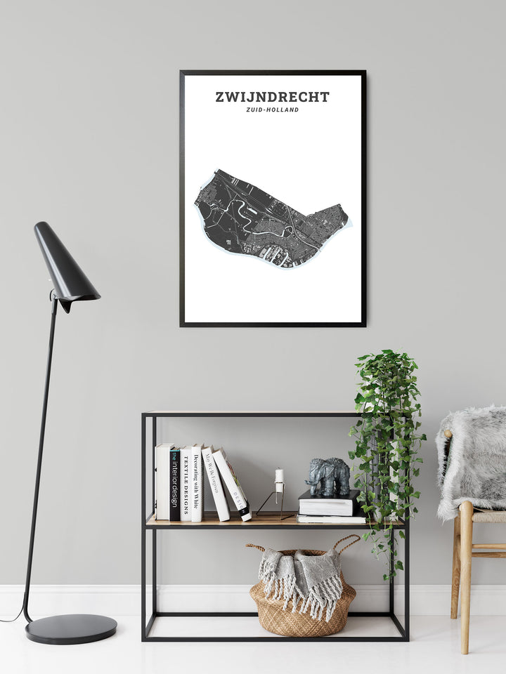 Kaart van de gemeente Zwijndrecht op poster, dibond, acrylglas en meer