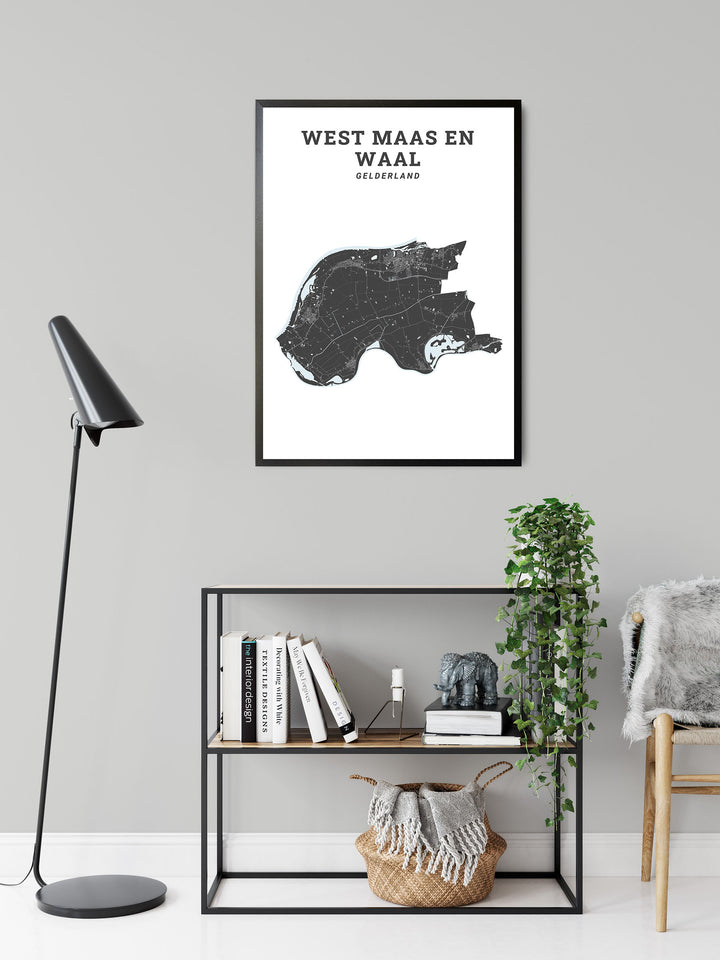Kaart van de gemeente West Maas en Waal op poster, dibond, acrylglas en meer