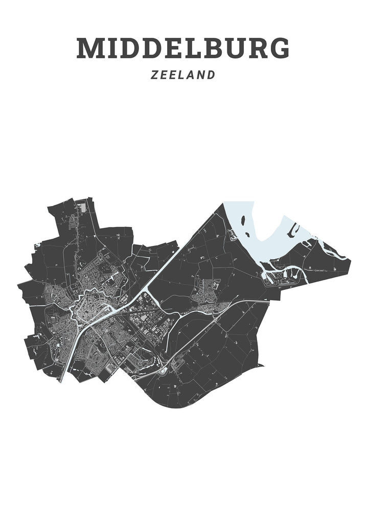 Kaart van de gemeente Middelburg op poster, dibond, acrylglas en meer