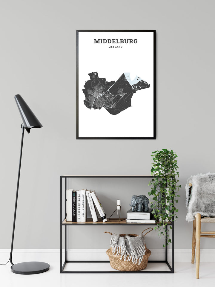 Kaart van de gemeente Middelburg op poster, dibond, acrylglas en meer