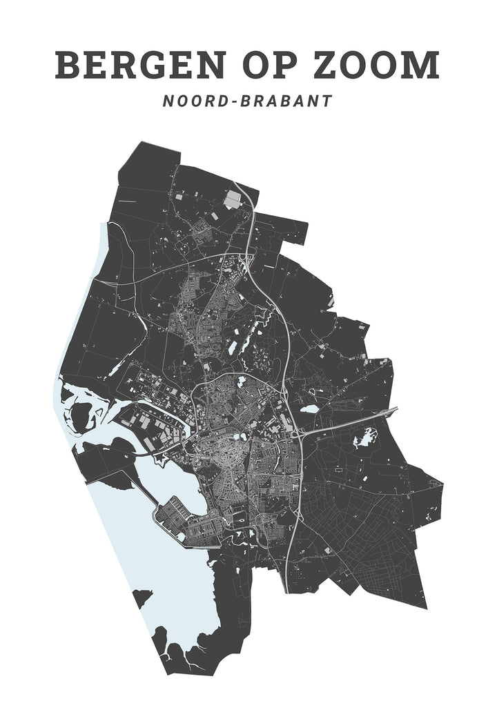 Kaart van de gemeente Bergen op Zoom op poster, dibond, acrylglas en meer