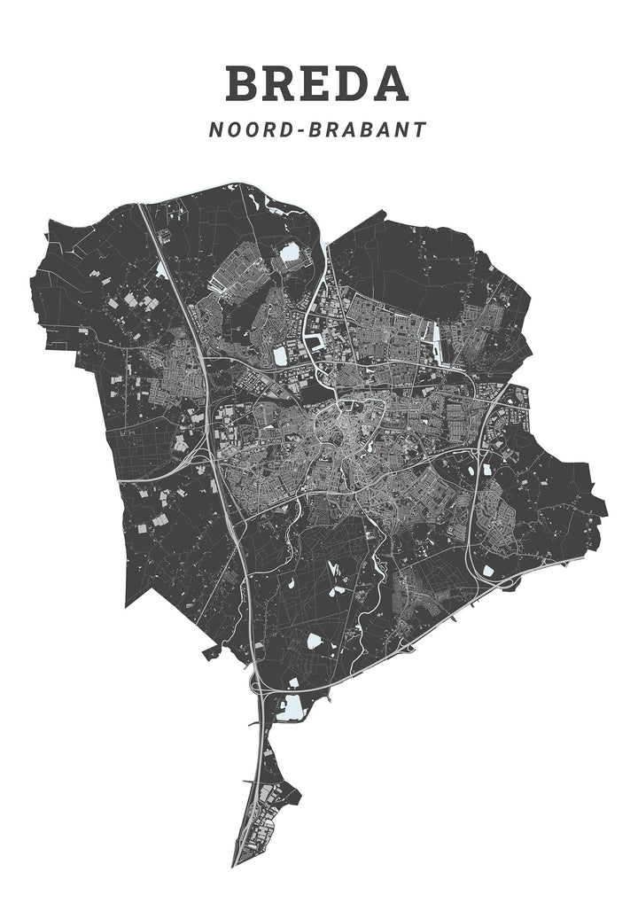 Kaart van de gemeente Breda op poster, dibond, acrylglas en meer